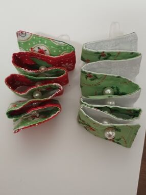 Handmade Christmas Fabric Ribbon Candy Ornaments in Red & Green